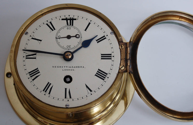Late Victorian Brass Cased Ship's Clock by Negretti & Zambra, London