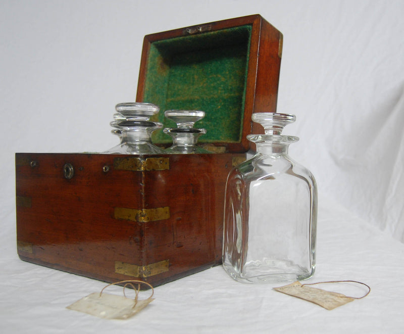 Late Victorian Mahogany & Brass Campaign Decanter Set - Naval Provenance to the Second Boer War