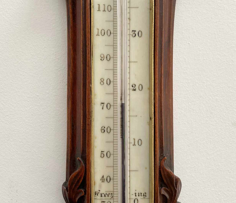 Victorian Carved Walnut Wall Thermometer by William Dixey of 241 Oxford Street London
