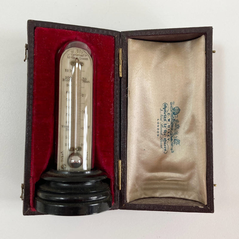 Rare Victorian Cased Miniature Desk Thermometer by CW Dixey of Bond Street, London