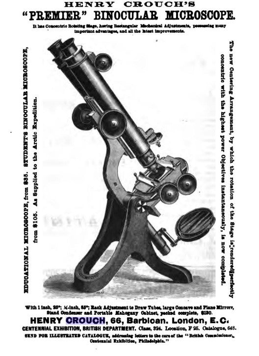Rare Victorian Cased Premiere Model Binocular Microscope by Henry Crouch London