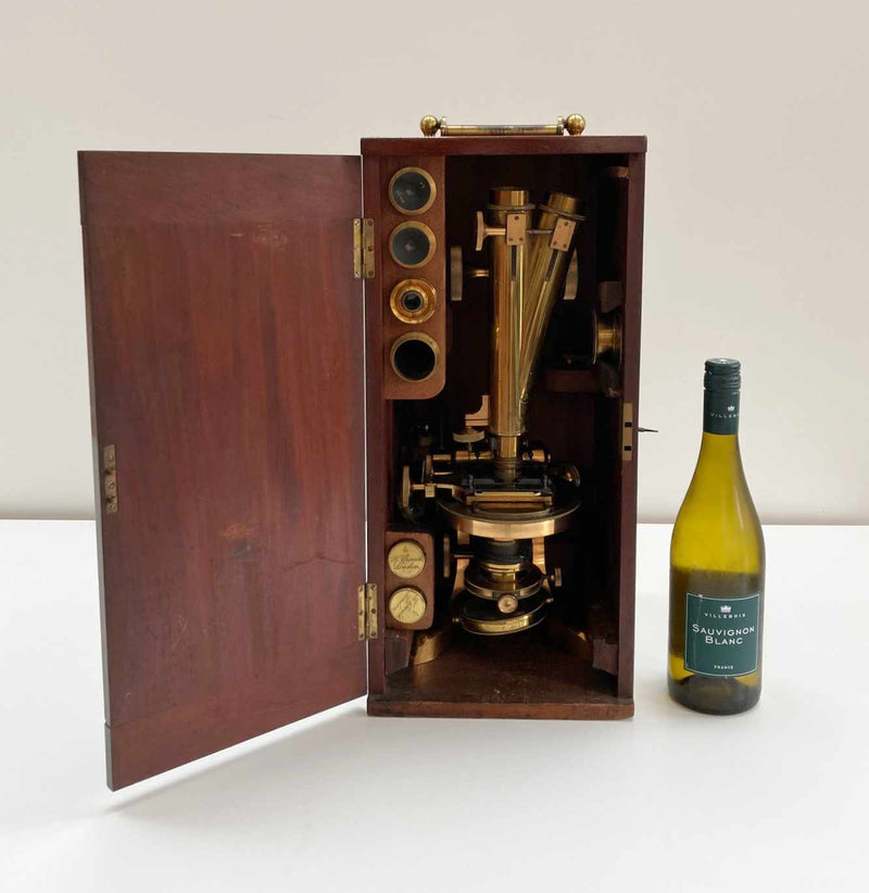 Rare Victorian Cased Premiere Model Binocular Microscope by Henry Crouch London