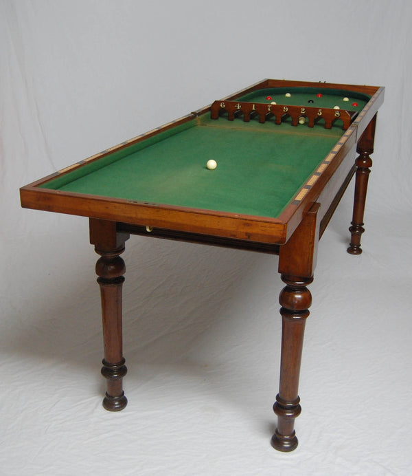 Early Victorian Mahogany Folding Bagatelle Table with Original Sliding Table Base