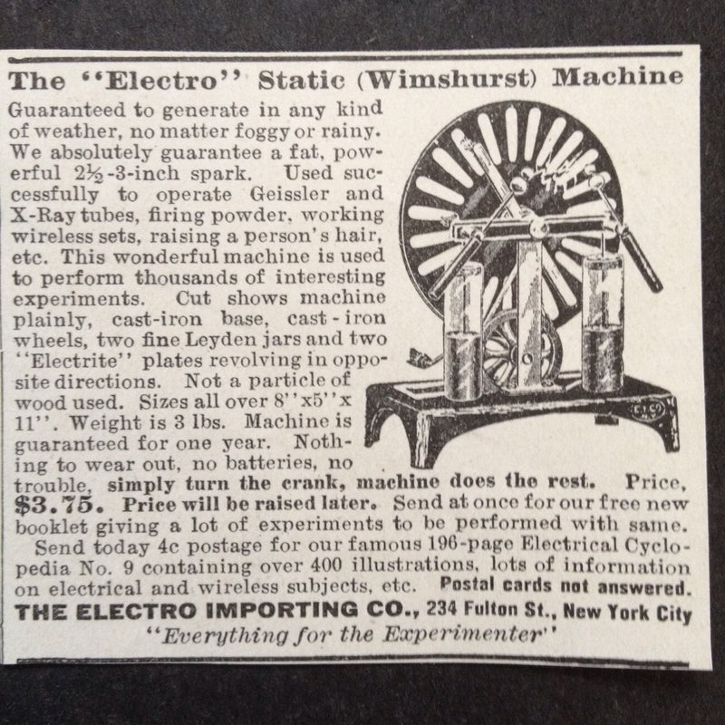 Edwardian Period Wimshurst Influence Machine or Electrostatic Generator