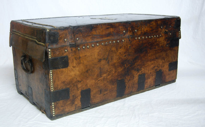 Late Eighteenth Century Napoleonic Period Leather Bound Campaign Trunk by Thomas Griffith, London.