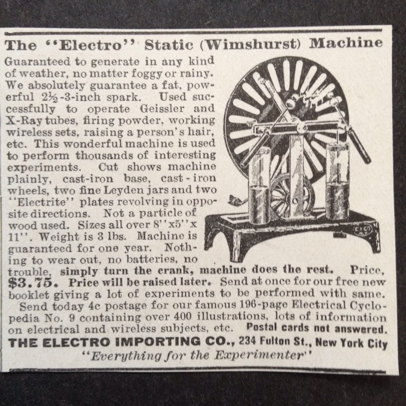 Edwardian Period Wimshurst Machine or Electrostatic Generator