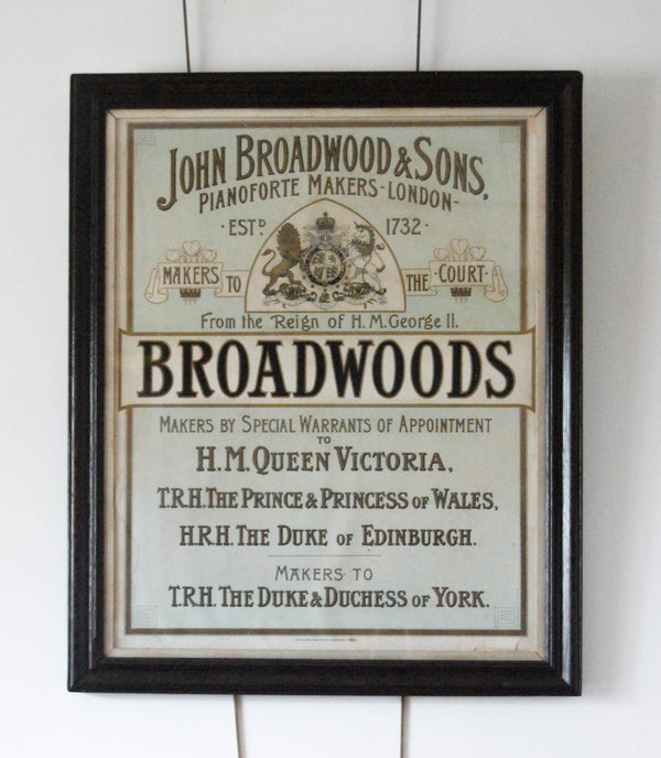 Late Victorian Advertising Print for John Broadwood & Sons Piano Forte Makers, London