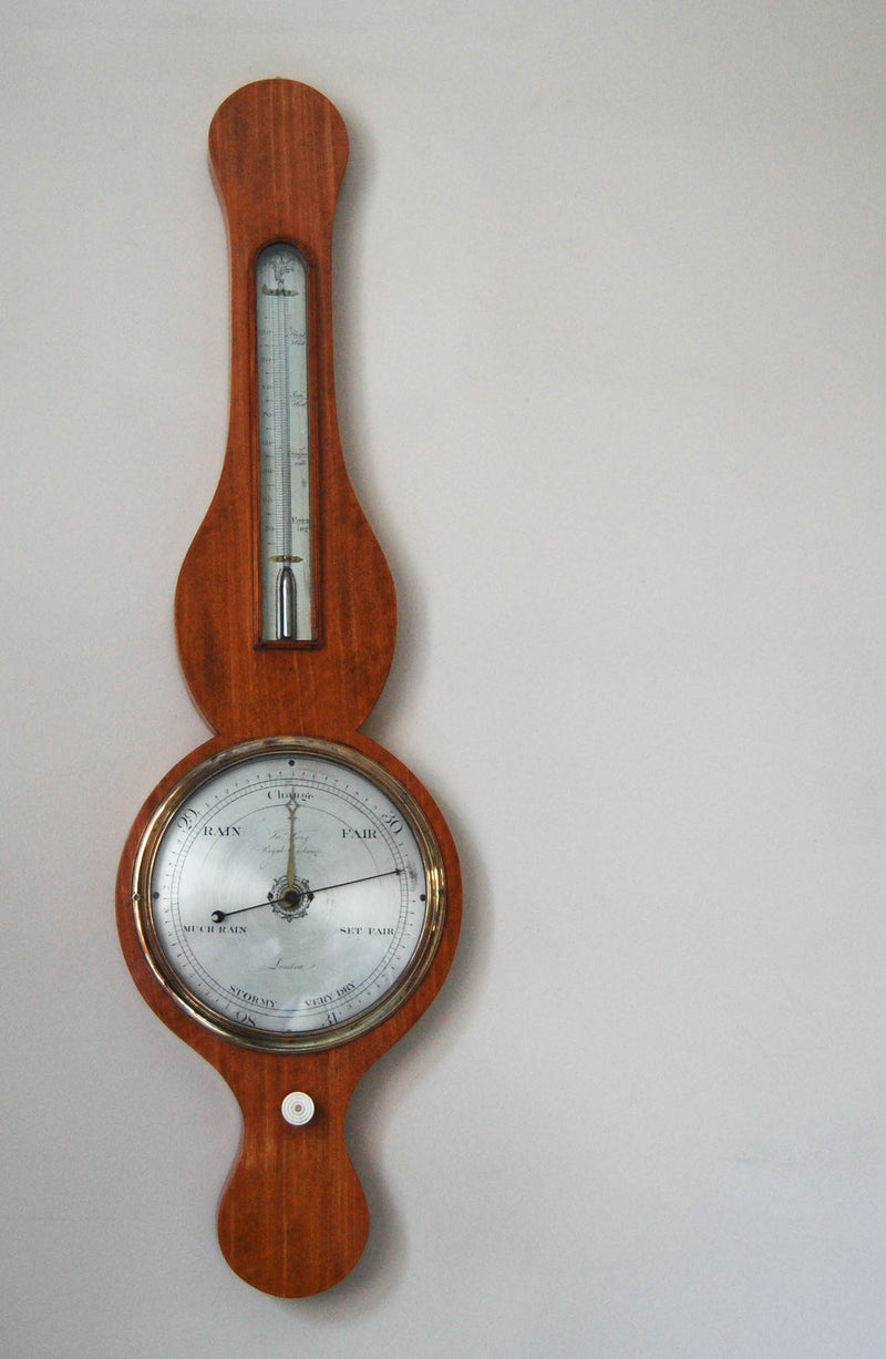George III Period Satinwood Wheel Barometer by James Long, Royal Exchange, London.