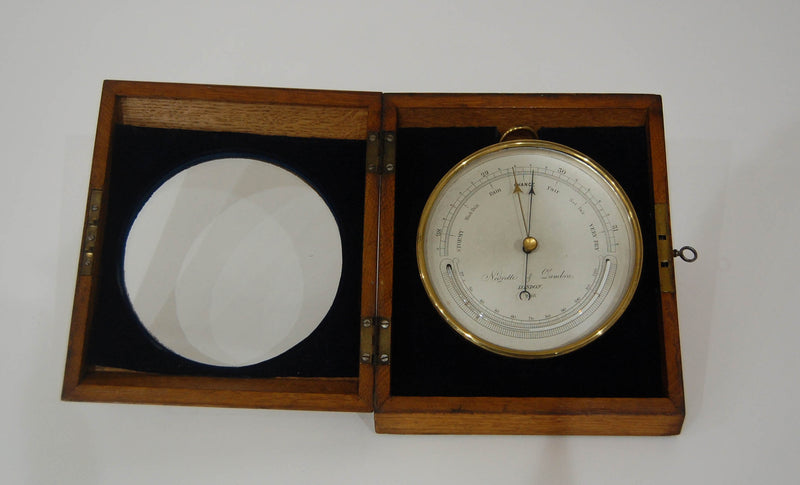 Mid-Victorian Desk Aneroid Barometer in Oak Case by Negretti & Zambra