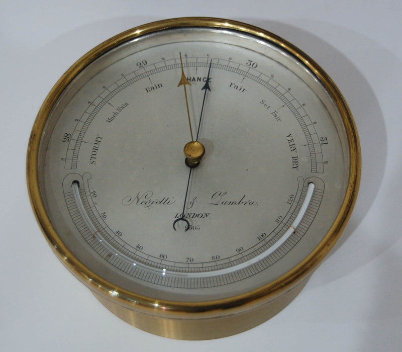 Mid-Victorian Desk Aneroid Barometer in Oak Case by Negretti & Zambra