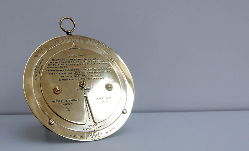 Early Twentieth Century Patent Brass Desk Weather Forecaster by Negretti & Zambra, London - Jason Clarke Antiques