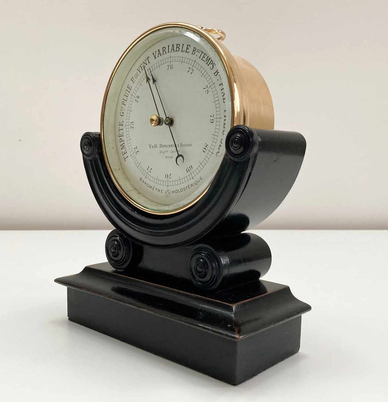 Late Victorian French Aneroid Desk Barometer on Stand by Naudet for V&H Doninelli of Nice