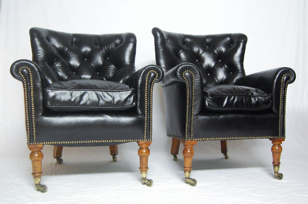 A Rare Pair of Early Victorian Bergere Library Chairs by Holland & Sons - Jason Clarke Antiques