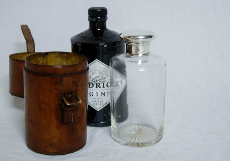 Edwardian Leather Travelling Case with Glass Decanter & Silver Lid by Percy Whitehouse, London 1903