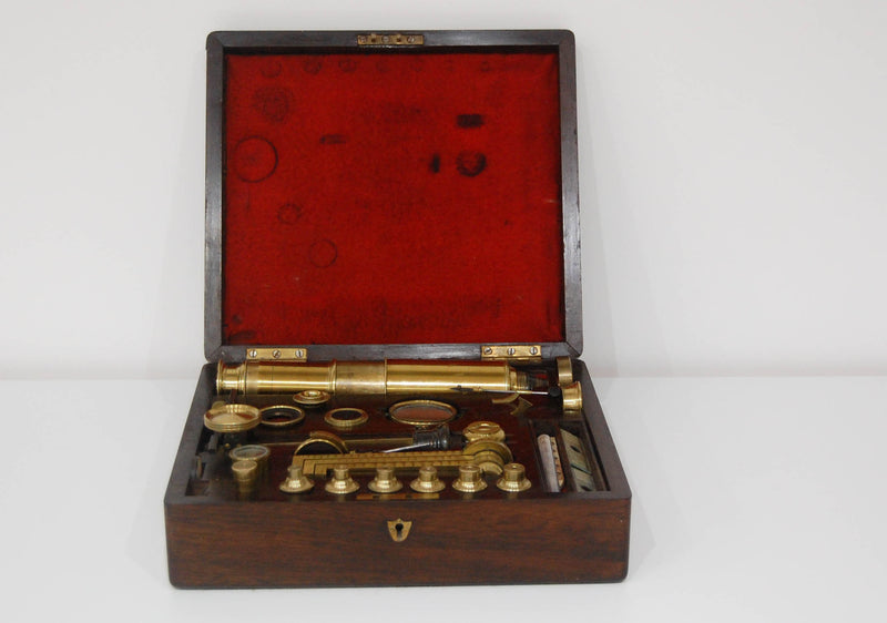 Early Victorian Rosewood Cased Compound Microscope by JP Cutts Sutton & Son