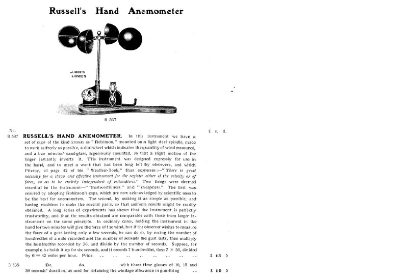 Russells Hand Anemometer by J Hicks of London