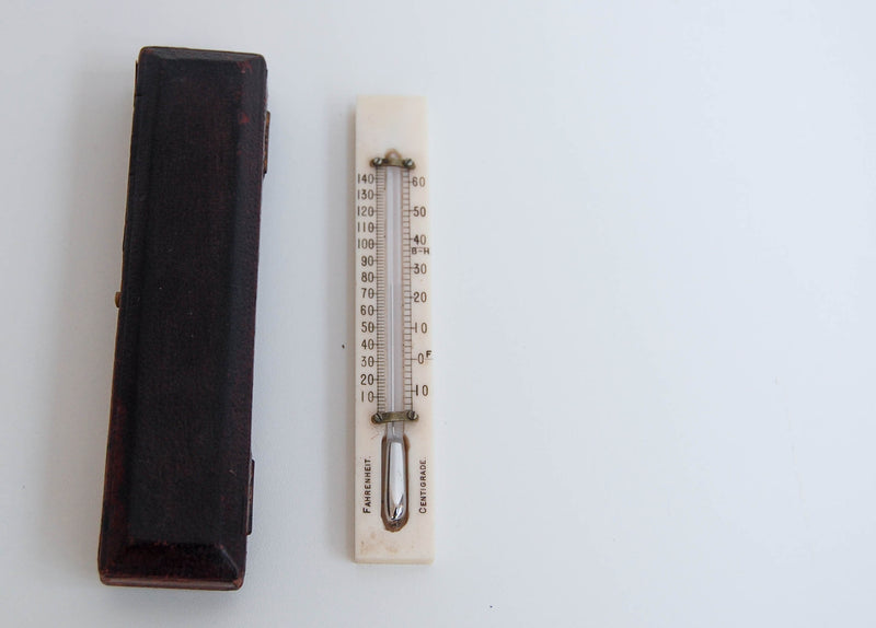 Small Edwardian Leather Cased Travelling Thermometer by WE Pain of Cambridge