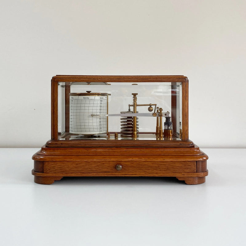 Edwardian Golden Oak Barograph by J Hicks London