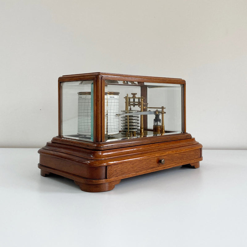 Edwardian Golden Oak Barograph by J Hicks London