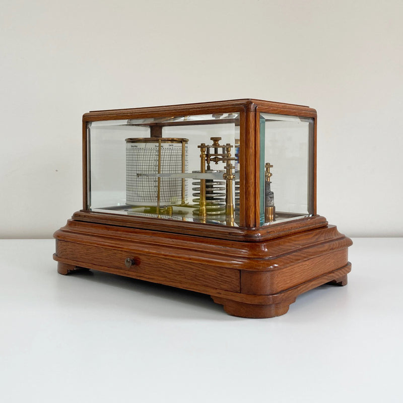 Edwardian Golden Oak Barograph by J Hicks London