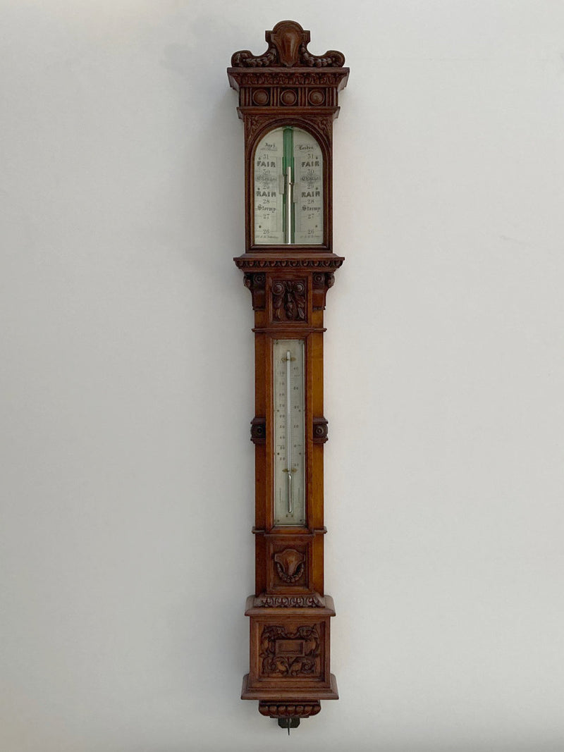 Victorian Golden Oak Stick Barometer by Alfred Apps 433 The Strand London