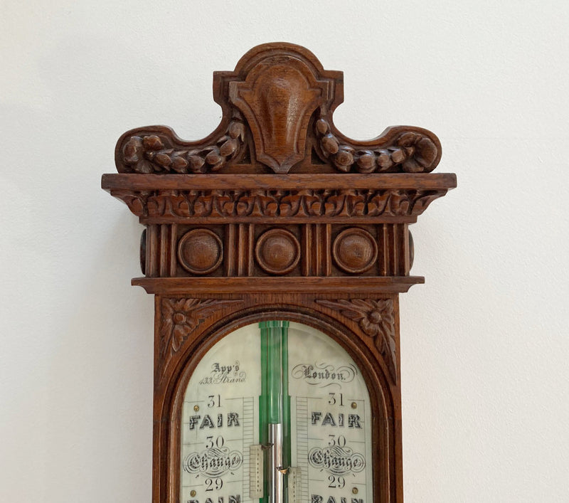 Victorian Golden Oak Stick Barometer by Alfred Apps 433 The Strand London