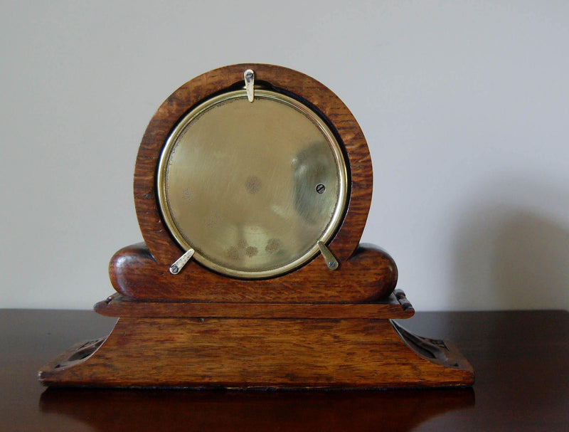 Early Victorian Brass Cased Desk Aneroid Barometer by Negretti & Zambra in Carved Oak Case - Jason Clarke Antiques